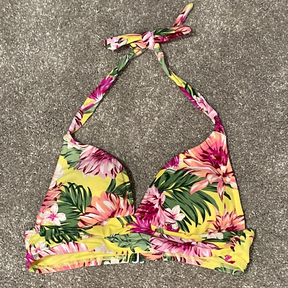 Cute yellow floral halter bikini top